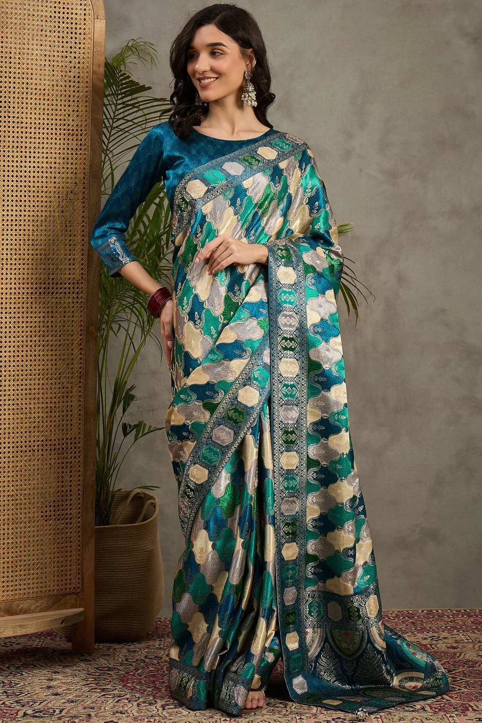 Royal Kashmiri Pashmina Silk Blue Saree